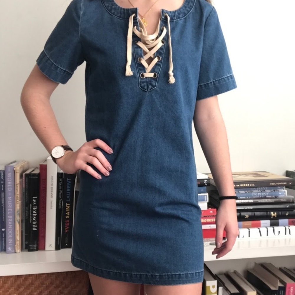 Blue Lace Up Mini Dress